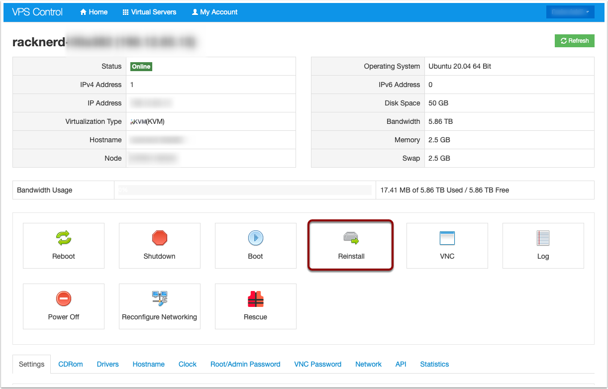 VPS Control Panel Reinstall