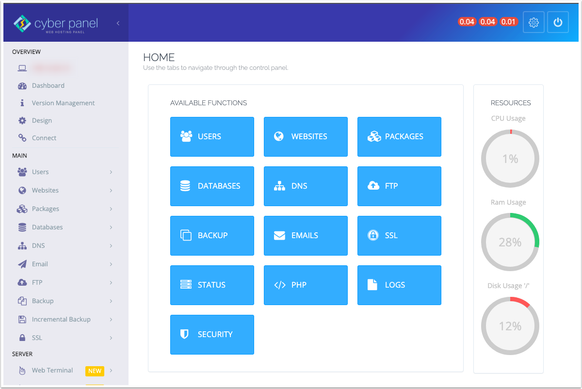 CyberPanel Dashboard