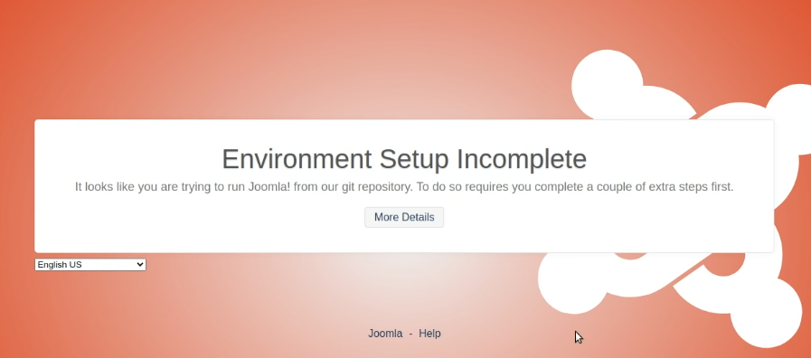 Joomla Environment Setup Incomplete